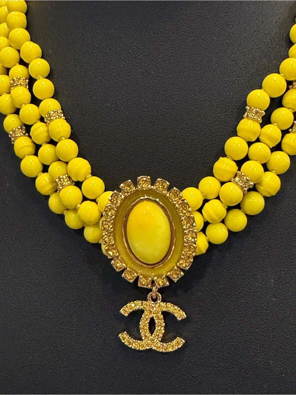 CHANEL Metiers d’Art Collection Yellow and Gold Beaded Statement Necklace